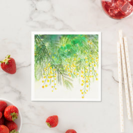Heldergele Mimosa Waterverf Bloemenschilderij Servet