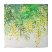 Heldergele Mimosa Waterverf Bloemenschilderij Tegeltje (Voorkant)