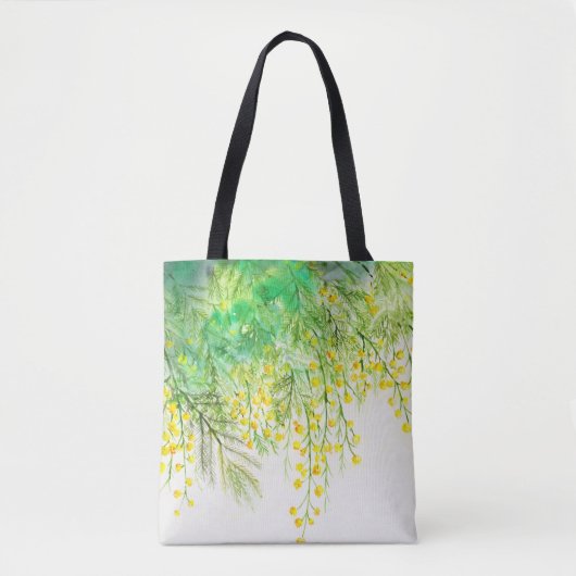 Heldergele Mimosa Waterverf Bloemenschilderij Tote Bag (Voorkant)