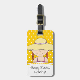 Heldergele pet poka, bagagelabel genaamd