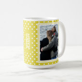 Heldergele Polka Dot Custom 2 foto en naam Koffiemok (Voorkant rechts)