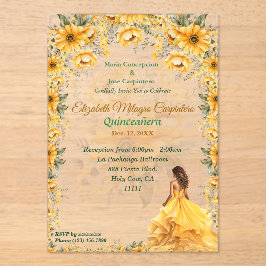 Heldergele Quinceañera Floral Design Acryl Uitnodigingen