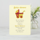 Heldergele, rode baby stroller voor baby shower kaart (Staand voorkant)
