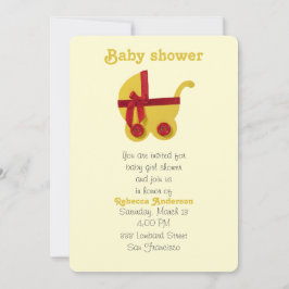 Heldergele, rode baby stroller voor baby shower kaart