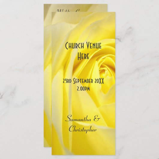 Heldergele roos bloemenkerk huwelijksprogramma programmakaart (Voorkant / Achterkant)