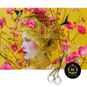 Heldergele roze bloemenvogelkooi Pet decoupage Tissuepapier