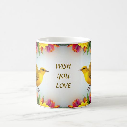 Heldergele vogels in een levendig Lijst Koffiemok (Center)