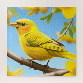 Heldergele zangvogel neergestreken op een tak legpuzzel