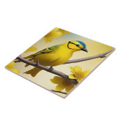 Heldergele zangvogel neergestreken op een tak tegeltje (Zijkant)