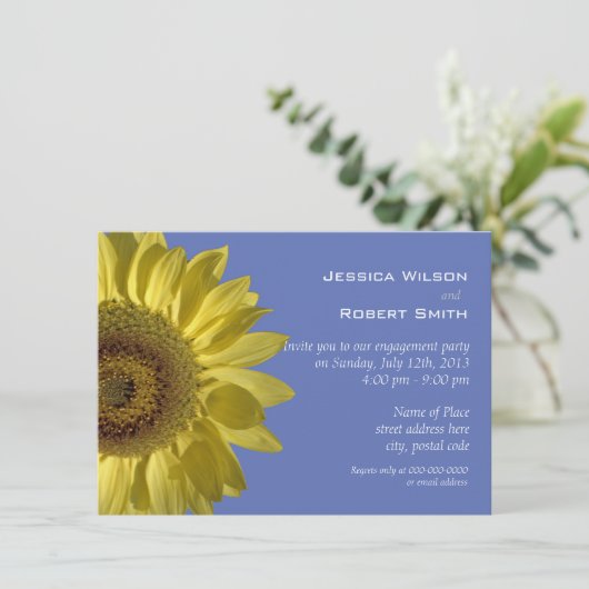 Heldergele zomer zonnebloem verlovingsfeest kaart (Staand voorkant)