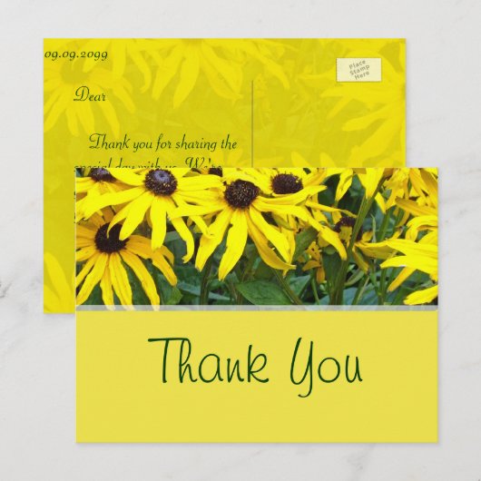 Heldergele zomermadeliefjes dank u briefkaart (Voorkant / Achterkant)