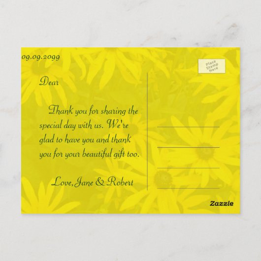 Heldergele zomermadeliefjes dank u briefkaart (Achterkant)