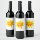 Heldergele zon met de hand geschilderd wijn etiket (Flessen)