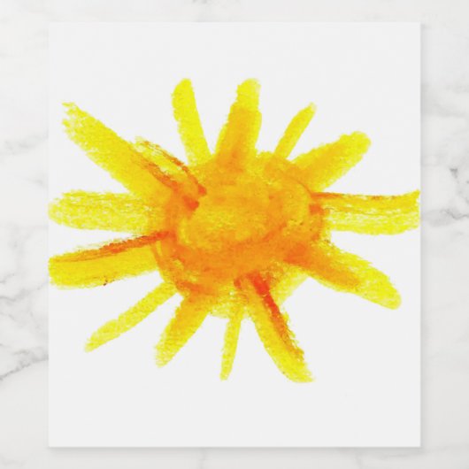 Heldergele zon met de hand geschilderd wijn etiket (Enkel label)