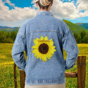 Heldergele Zonnebloem Bloemen Fotografisch Denim Jacket