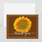Heldergele zonnebloem Bruin Achtergrond Dank u Briefkaart (Voorkant / Achterkant)