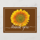 Heldergele zonnebloem Bruin Achtergrond Dank u Briefkaart (Voorkant)