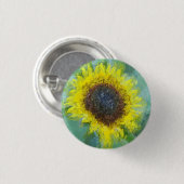 Heldergele zonnebloem ronde button 3,2 cm (Voorkant /achterkant)