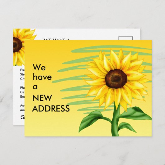 Heldergele Zonnebloem Verandering van Adres Aankondigingskaart (Voorkant / Achterkant)