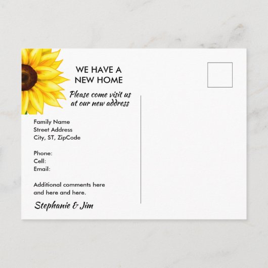 Heldergele Zonnebloem Verandering van Adres Aankondigingskaart (Achterkant)