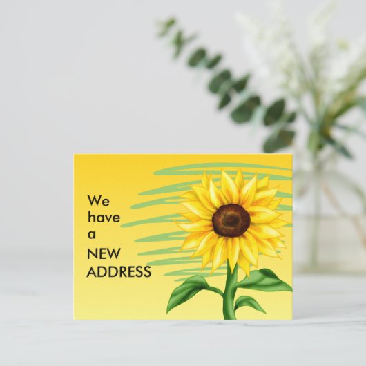 Heldergele Zonnebloem Verandering van Adres Aankondigingskaart (Staand voorkant)