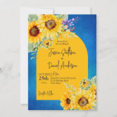 Heldergele zonnebloemen op blauwe achtergrond kaart (Voorkant)