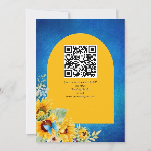 Heldergele zonnebloemen op blauwe achtergrond kaart (Achterkant)