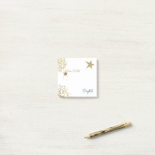 Heldergouden glitter sapphire maakt een wensvakant post-it® notes (Op bureau)