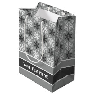 Heldergrijs zwart winterwit Snowflake patroon Medium Cadeauzakje