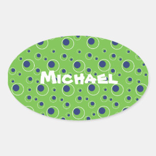Heldergroen Blauw cirkelenpatroon Schattigee Stick Ovale Sticker