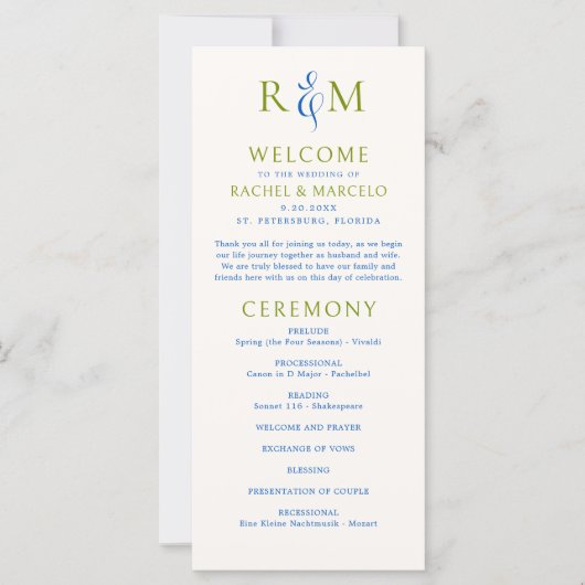 Heldergroen Blauw Eenvoudig Monogram Programma (Voorkant)