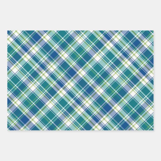 Heldergroen, blauw en wit geplakt inpakpapier vel (Voorkant)