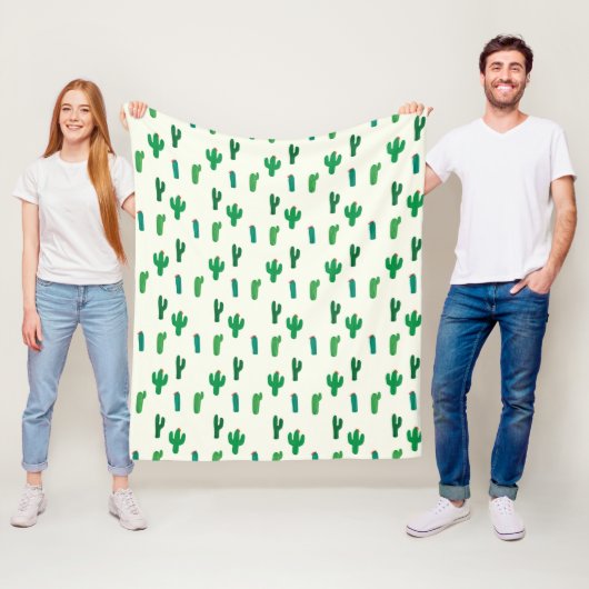 Heldergroen cactus-patroon fleece deken (In situ)