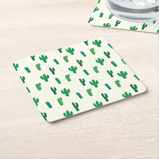 Heldergroen cactus-patroon kartonnen onderzetters (Schuin)