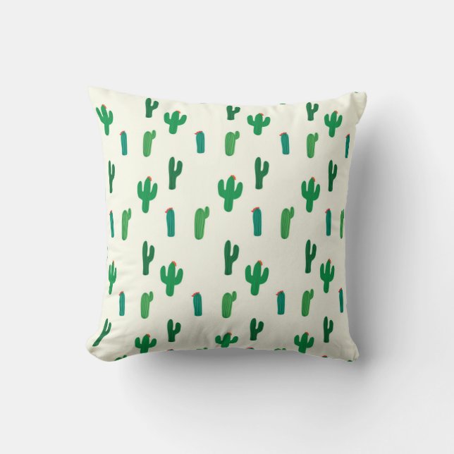 Heldergroen cactus-patroon kussen (Voorkant)