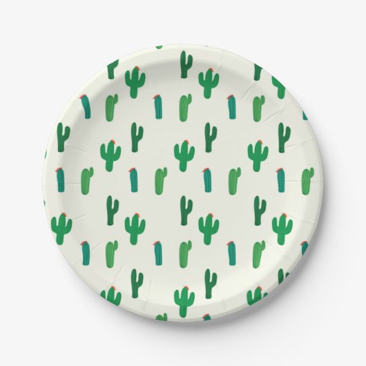 Heldergroen cactus-patroon papieren bordje (Voorkant)