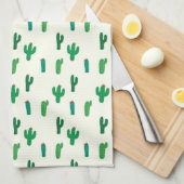 Heldergroen cactus-patroon theedoek (Quarter Fold)