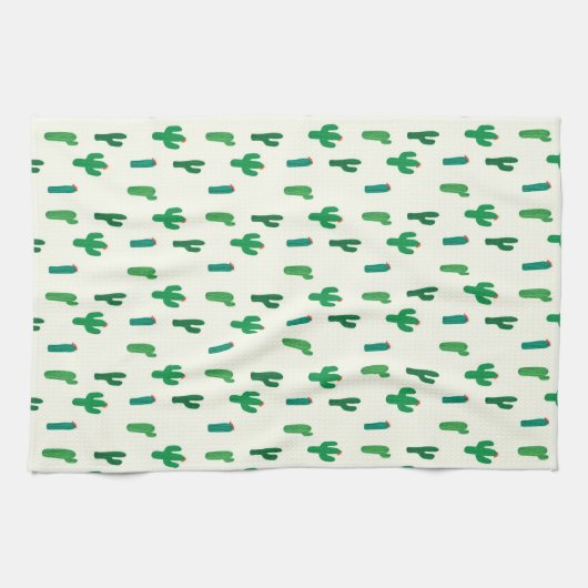 Heldergroen cactus-patroon theedoek (Horizontaal)