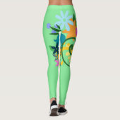 Heldergroen en helder Veelkleurige Bloemen Leggings (Achterkant)