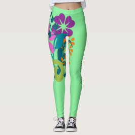 Heldergroen en helder Veelkleurige Bloemen Leggings