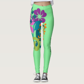 Heldergroen en helder Veelkleurige Bloemen Leggings