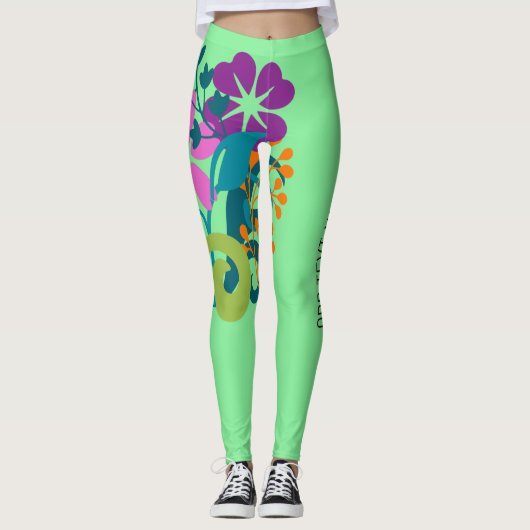Heldergroen en helder Veelkleurige Bloemen Leggings (Voorkant)