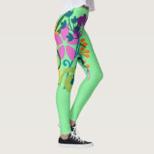Heldergroen en helder Veelkleurige Bloemen Leggings (Rechts)