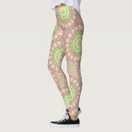 Heldergroen en Magenta Mandala Patroon Leggings
