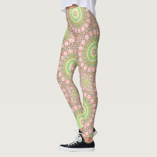 Heldergroen en Magenta Mandala Patroon Leggings