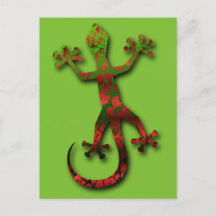 Heldergroen en rood Sinaasappel Gecko Briefkaart