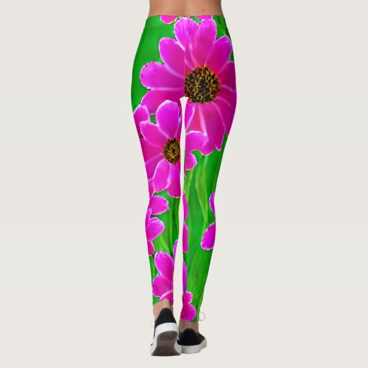 Heldergroen en roze ventilatorpatroon leggings (Achterkant)