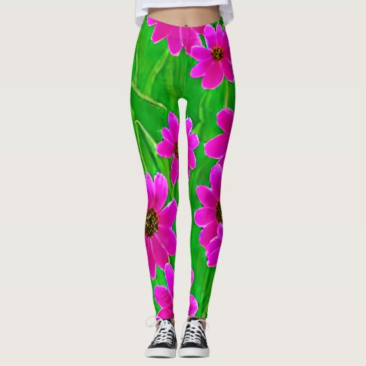 Heldergroen en roze ventilatorpatroon leggings (Voorkant)