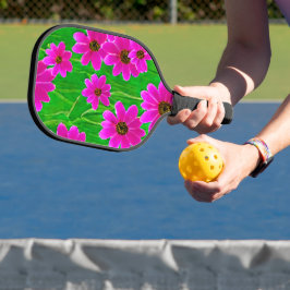 Heldergroen en roze ventilatorpatroon pickleball paddle