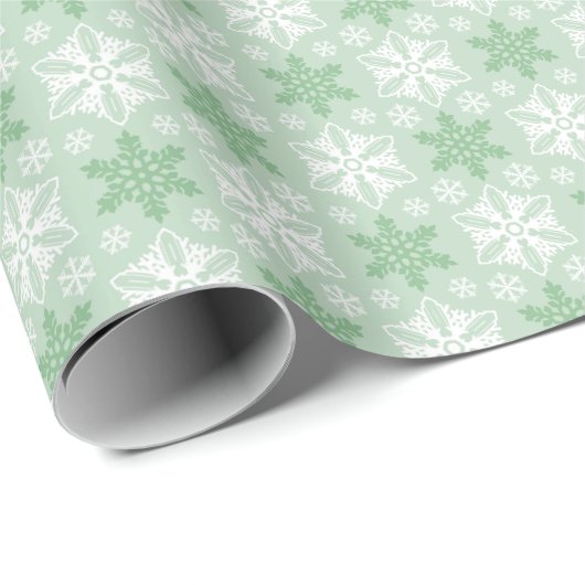 Heldergroen en winterwit Snowflake-patroon Cadeaupapier (Rol Hoek)